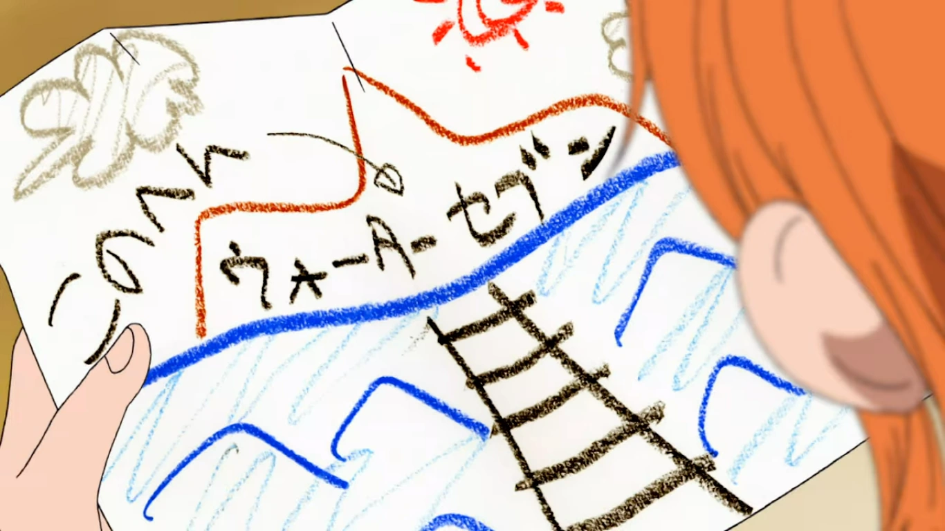 Picture of Kokoro’s map of Water 7 in One Piece.